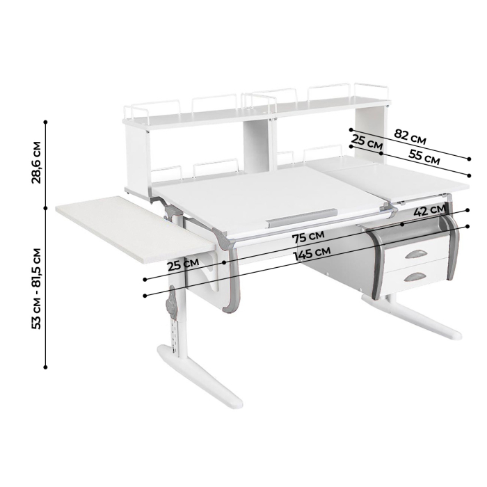 Характеристики Парта Дэми СУТ-25-05Д2 120 см раздельная с тумбой с приставкой и надстройками Характеристики Парта Дэми СУТ-25-05Д2 120 см раздельная с тумбой с приставкой и надстройками